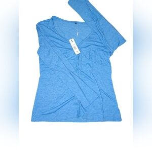 Kilig Woman's V Neck Long Sleeve Blouse Tunic Blue Sz. Small